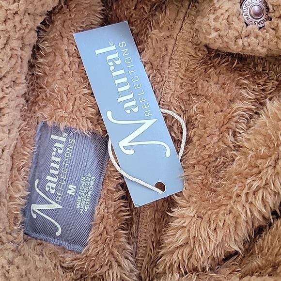 💗 NATURAL REFLECTIONS Sherpa Fleece Teddy Button Up Denim Style Jacket Camel M - Picture 3 of 7